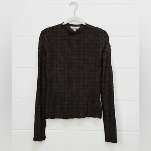 🟠421B. Floral Embroidered Mock Neck Mesh Top- BLACK